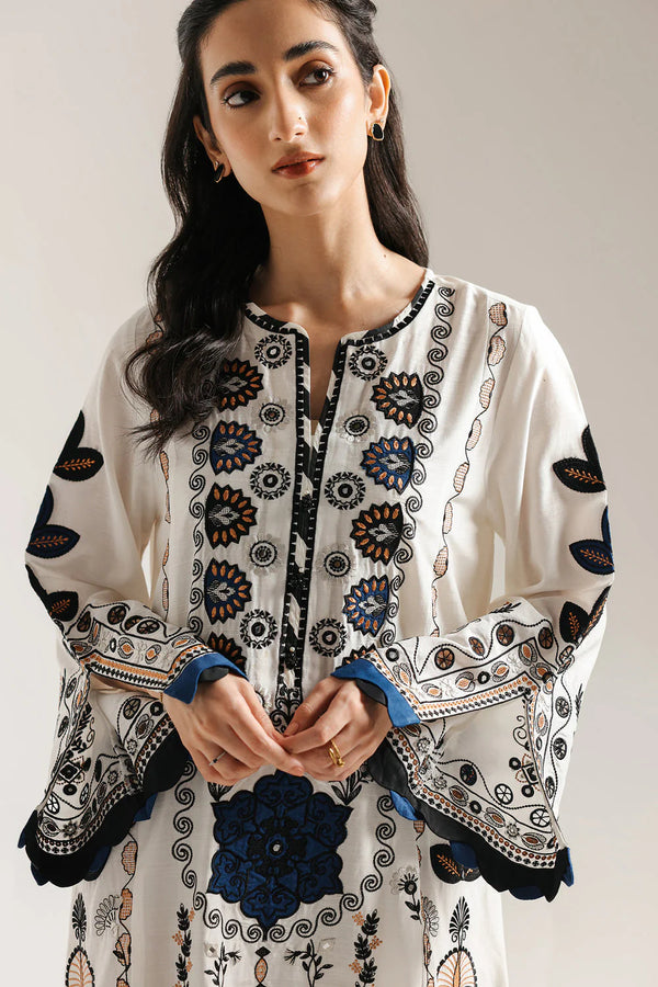 Ethnc | Rozana Collection 25 | BEIGE AND BLACK EMBROIDERED KHADDAR