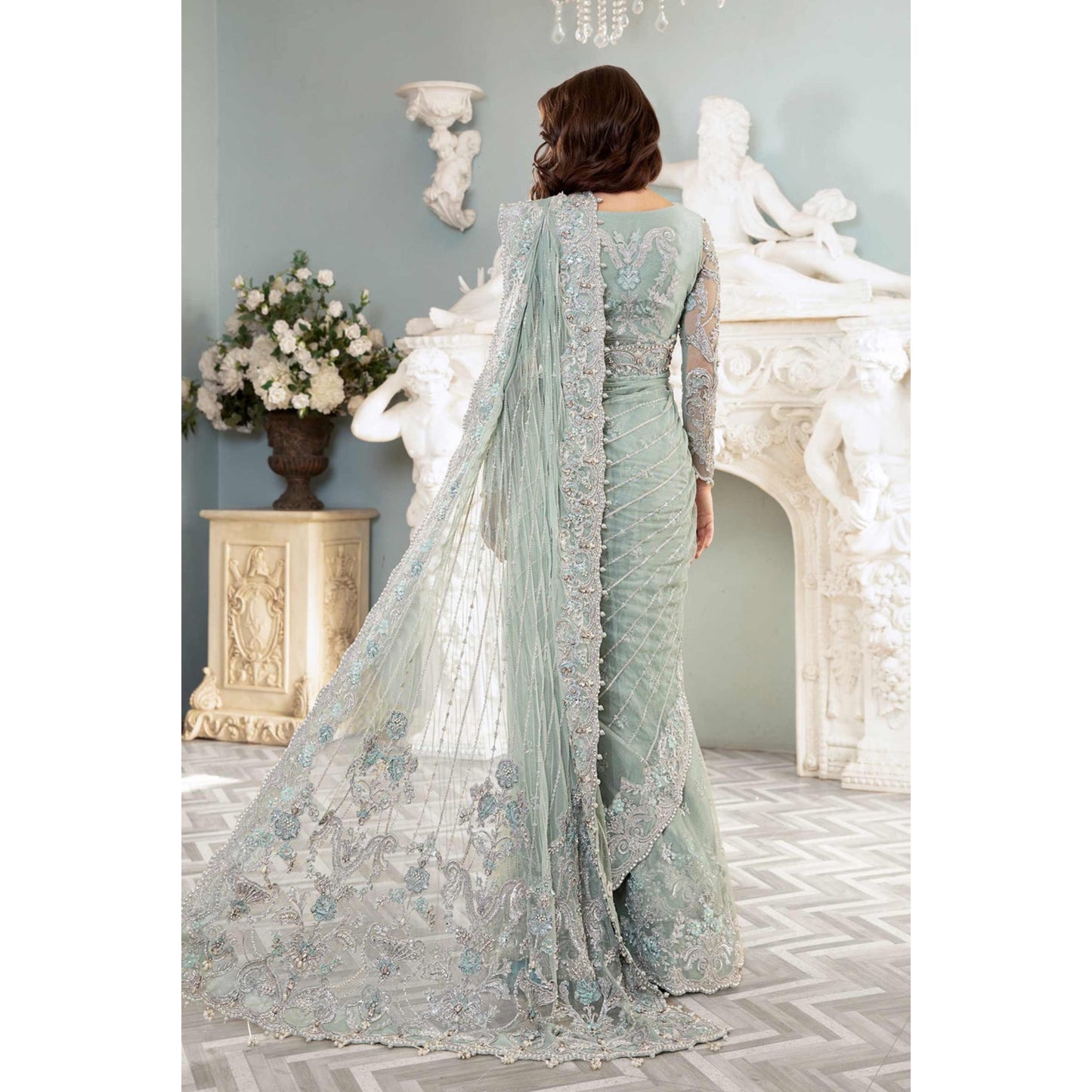 Maria B Gray Net Saree Formal Collection Replica