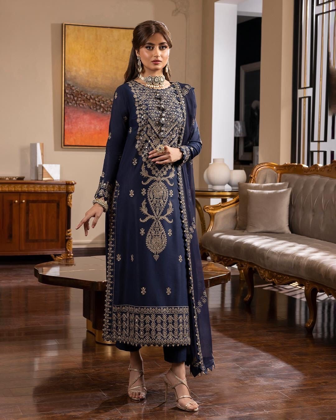 Asim Jofa Blue Chiffon Formal Collection Replica