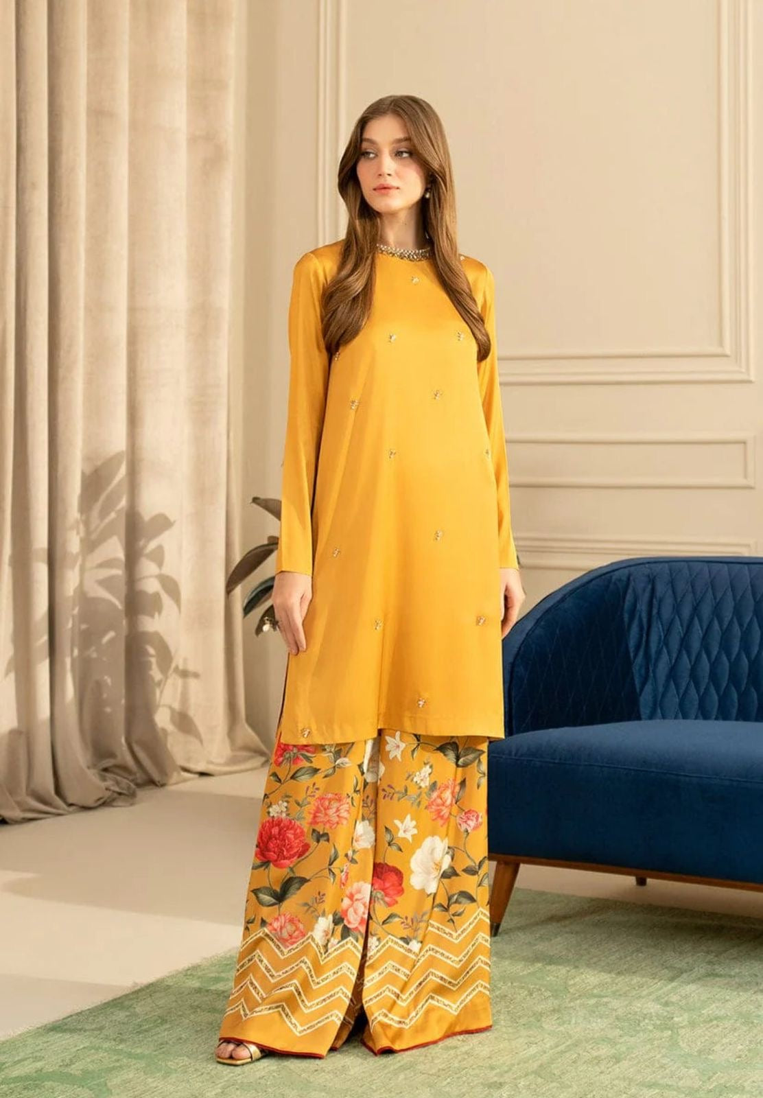 Lulusar Yellow Printed Silk Collection Replica