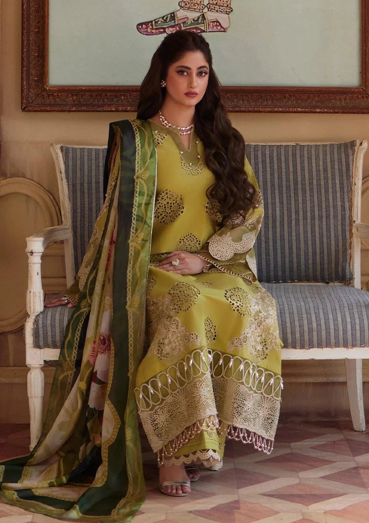 Elaf Yellow Chikankari Lawn Collection Replica