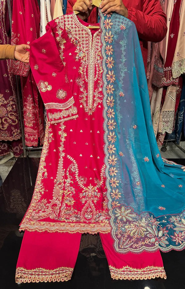 Hussain Rehar Eupic RTW 3PC (Fuchsia Pink)