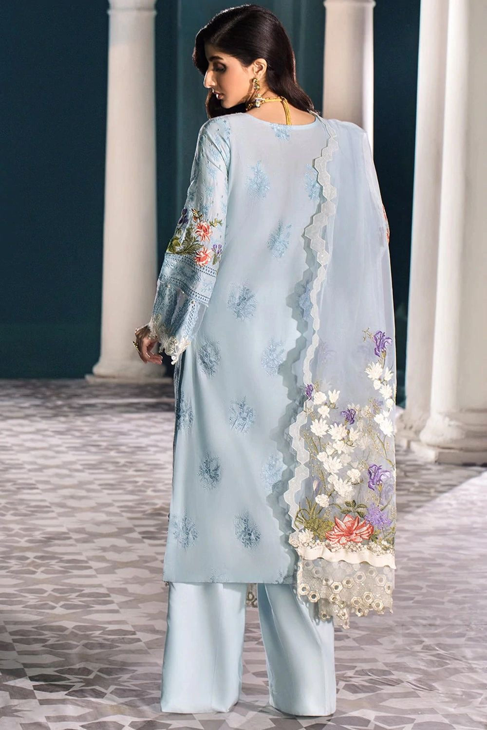 Elaf Sky Blue Luxury Lawn Collection Replica