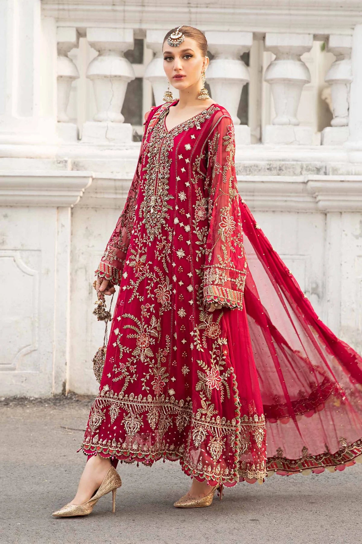 Maria B Red Chiffon Formal Collection Replica