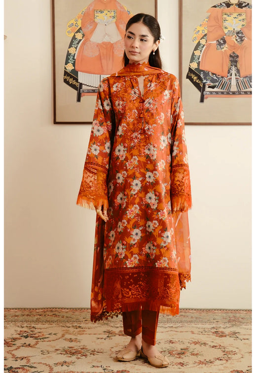 Afrozeh Orange Printed Lawn Collection Replica