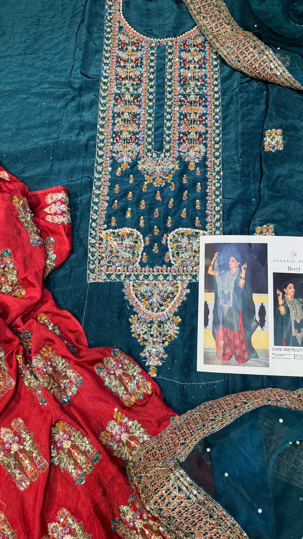 Hussain Rehar Raw Silk – Beryl