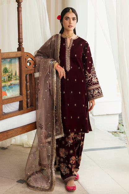 Baroque Maroon Velvet Formal Collection Replica