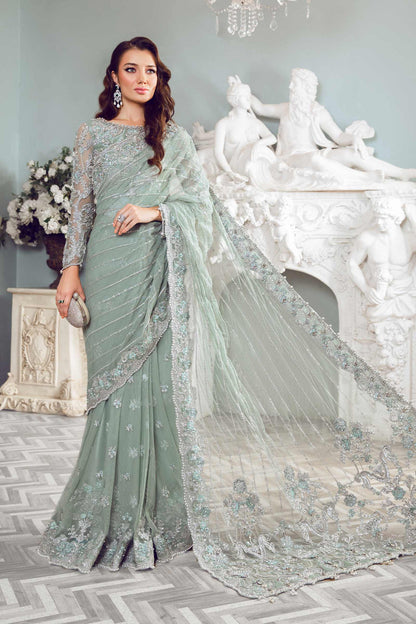 Maria B Gray Net Saree Formal Collection Replica