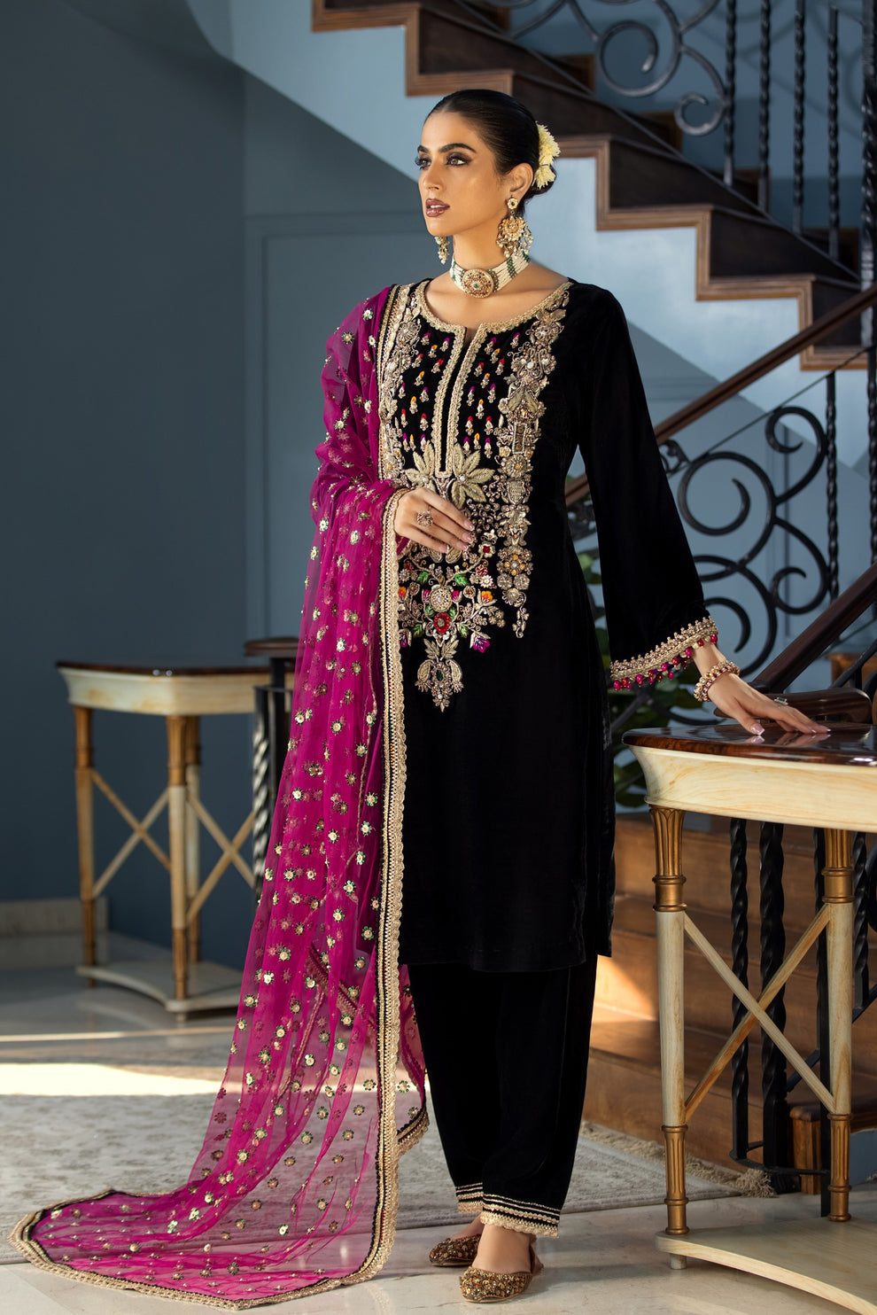 Khuda Baksh Black Velvet Formal Collection Replica