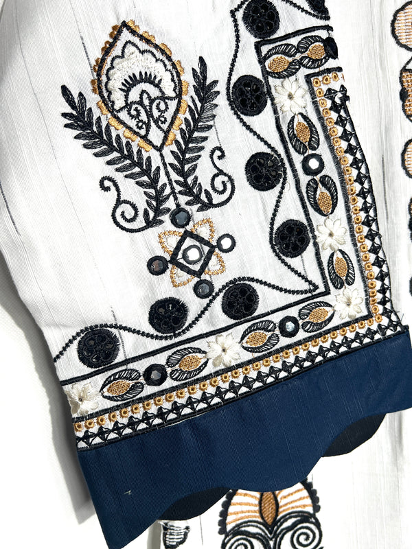 Ethnc | Rozana Collection 25 | BEIGE AND BLACK EMBROIDERED KHADDAR