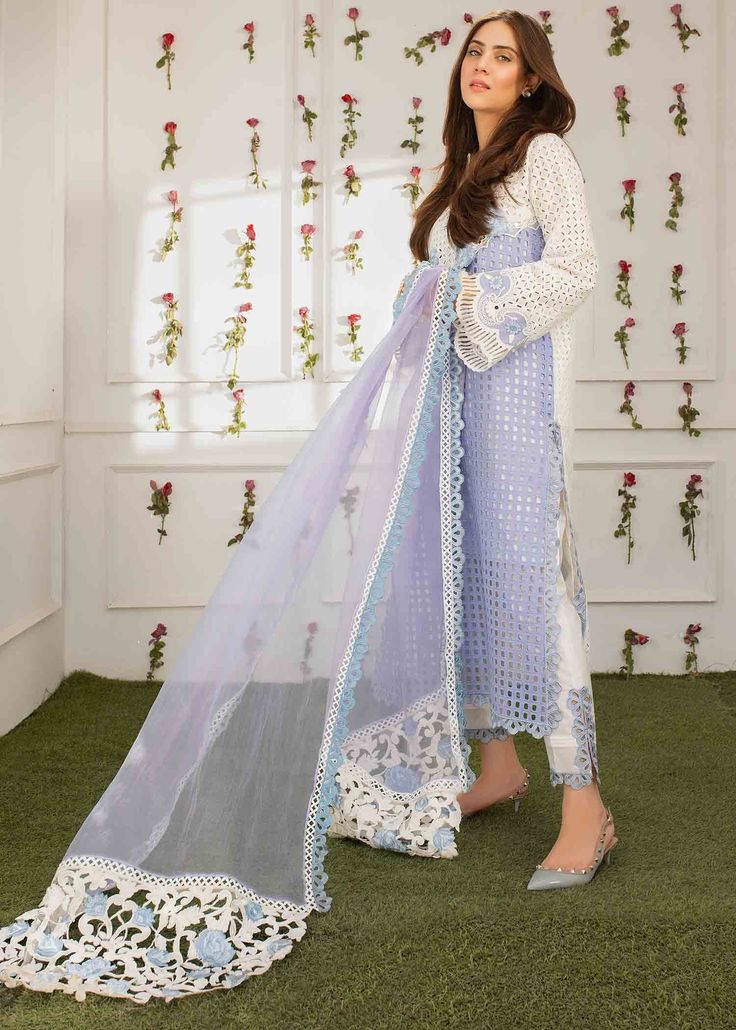 Farida Hasan Light Blue Luxury Lawn Collection Replica