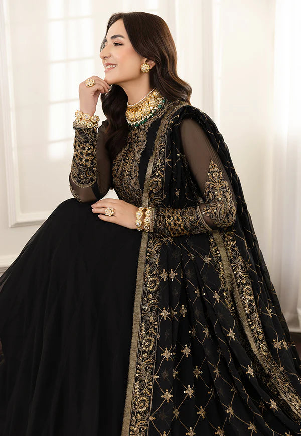 Asim Jofa Black Embroidered Chiffon Collection Replica