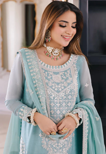 Asim Jofa Sky Blue Chiffon Formal Collection Replica