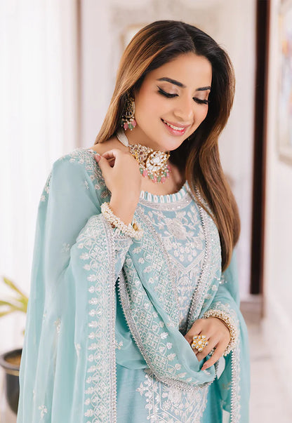 Asim Jofa Sky Blue Chiffon Formal Collection Replica