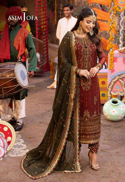 Asim Jofa Maroon Chiffon Formal Collection Replica