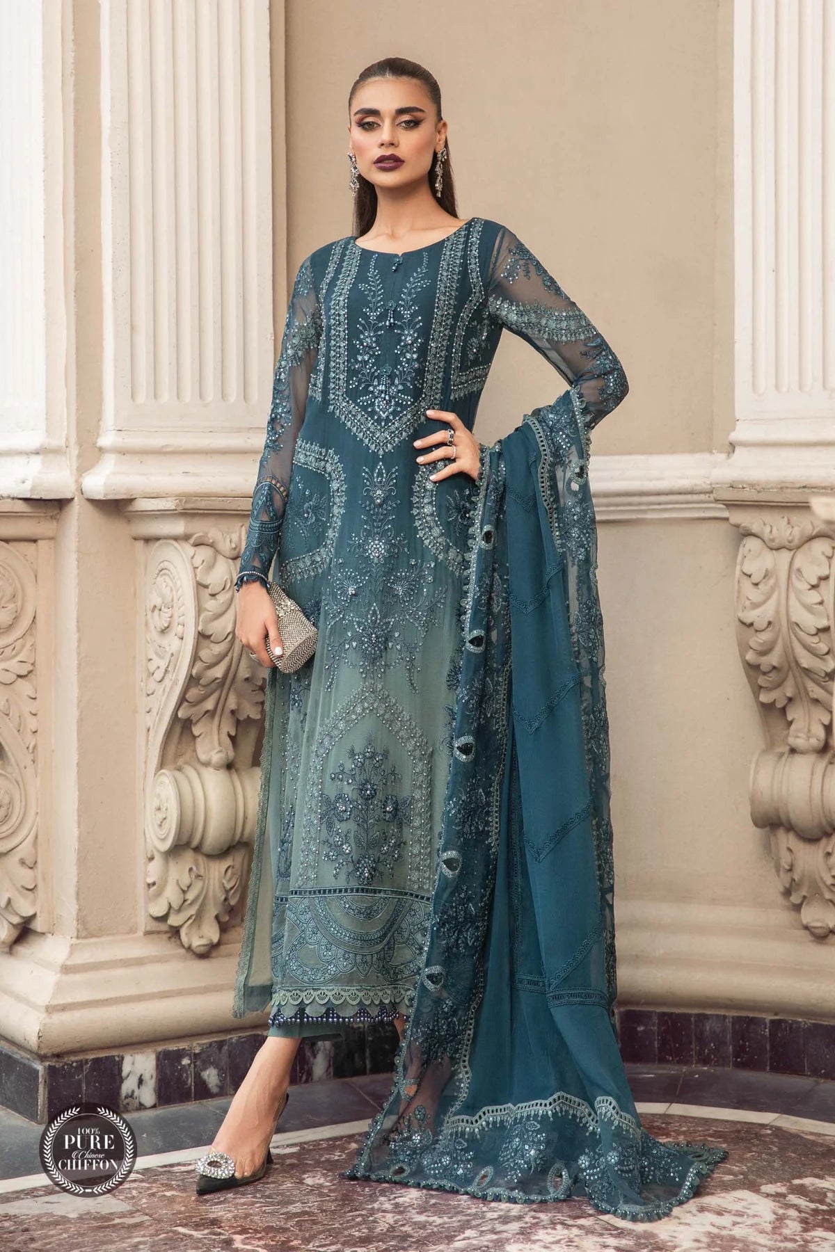 Maria B Blue Chiffon Formal Collection Replica