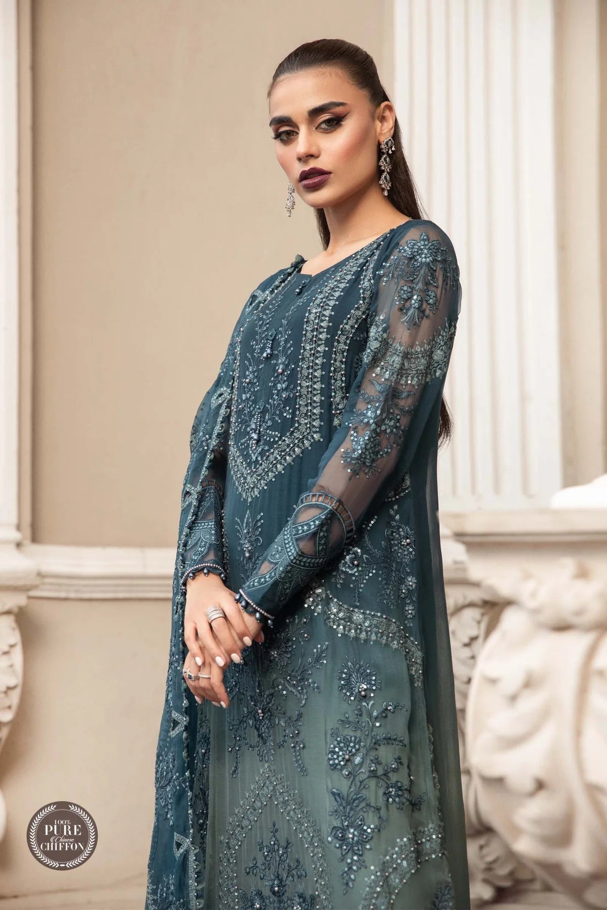 Maria B Blue Chiffon Formal Collection Replica