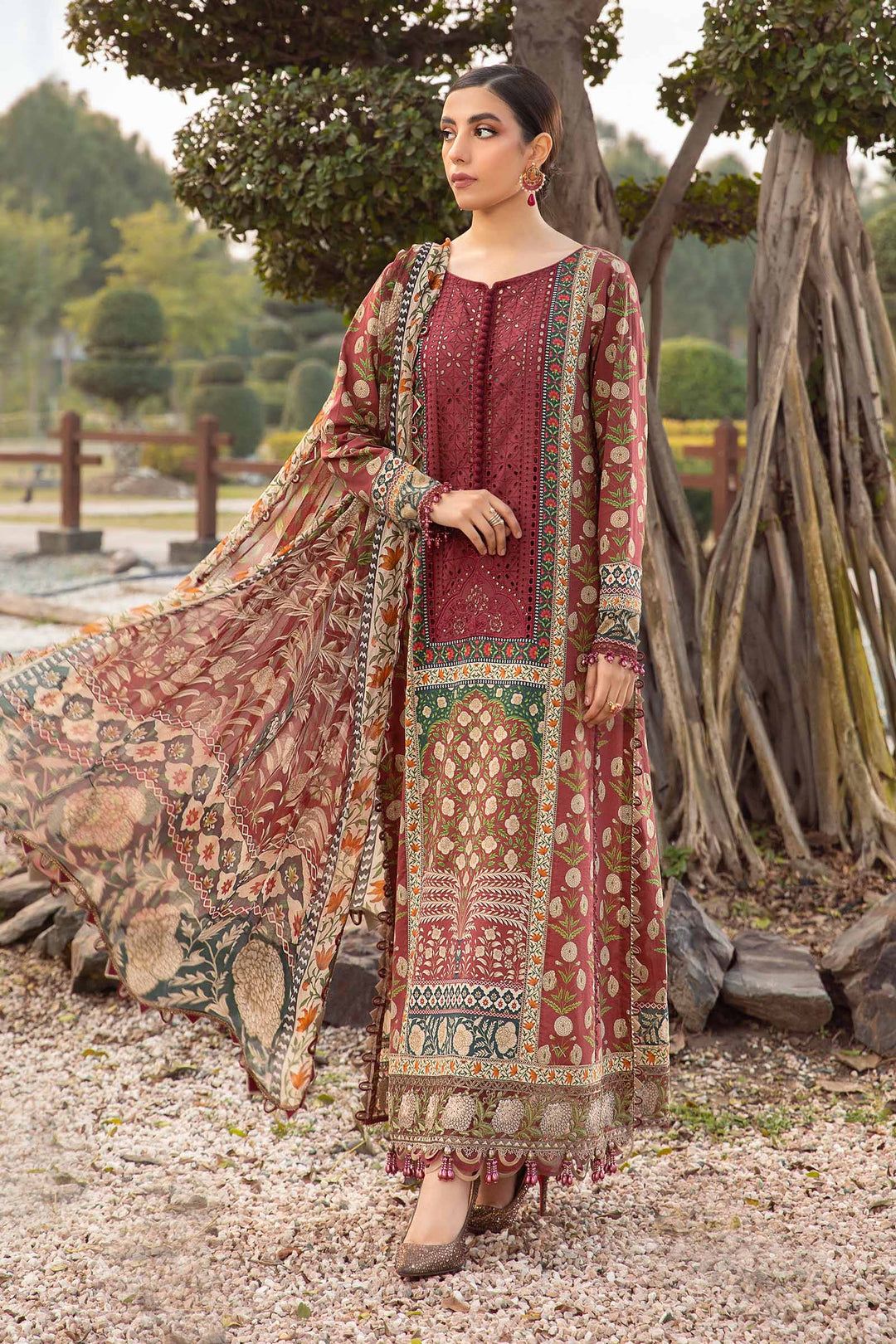 Maria B Maroon MPrint Lawn Collection Replica