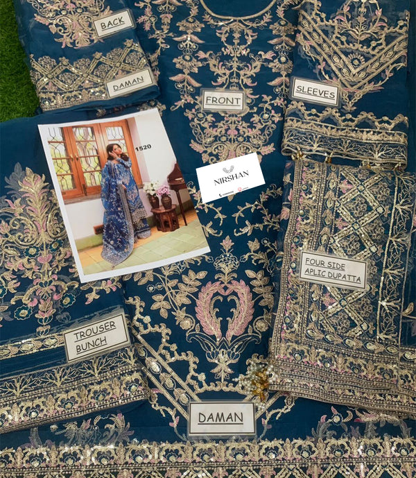 Faiza Saqlain | Blue - Luxury Organza Collection Replica