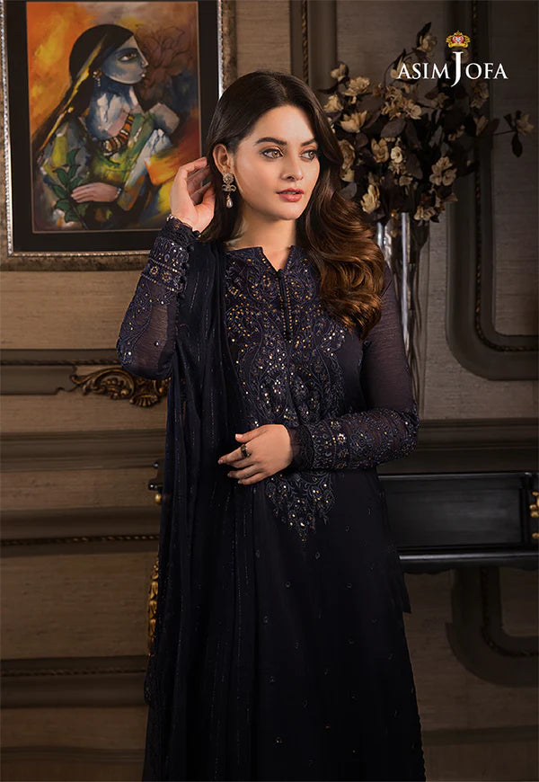 Asim Jofa Dark Blue Chiffon Collection Replica