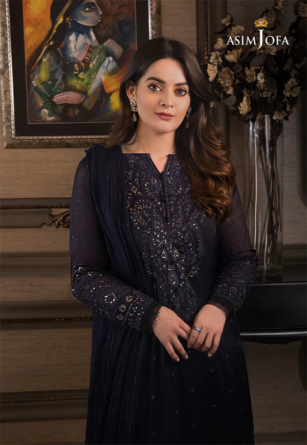 Asim Jofa Dark Blue Chiffon Collection Replica