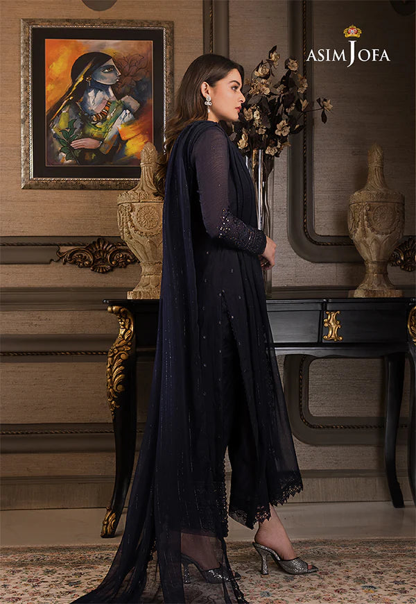 Asim Jofa Dark Blue Chiffon Collection Replica