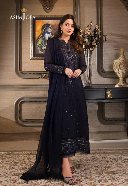 Asim Jofa Dark Blue Chiffon Collection Replica