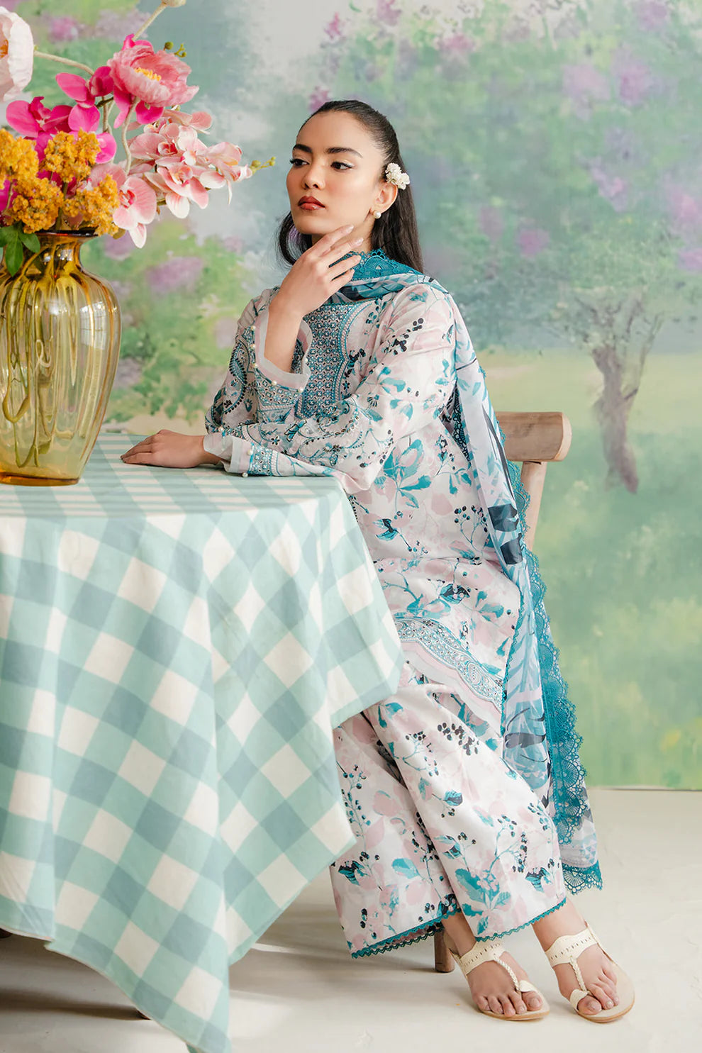 Afrozeh White Printed Lawn Collection Replica