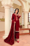 Velvet Maroon Stitched || 3PC
