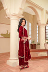 Velvet Maroon Stitched || 3PC