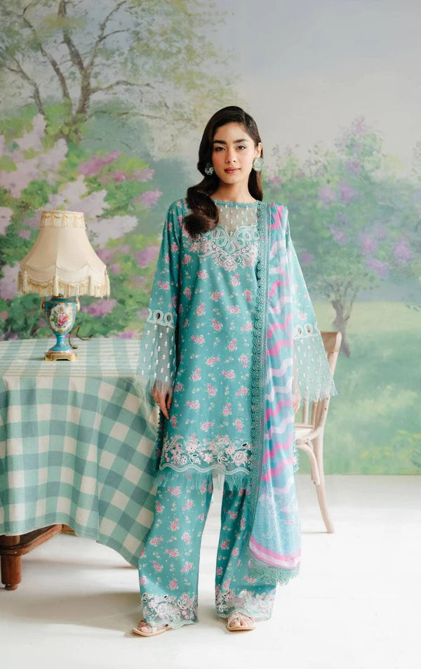 Afrozeh Sky Blue Digital Printed Lawn Collection Replica