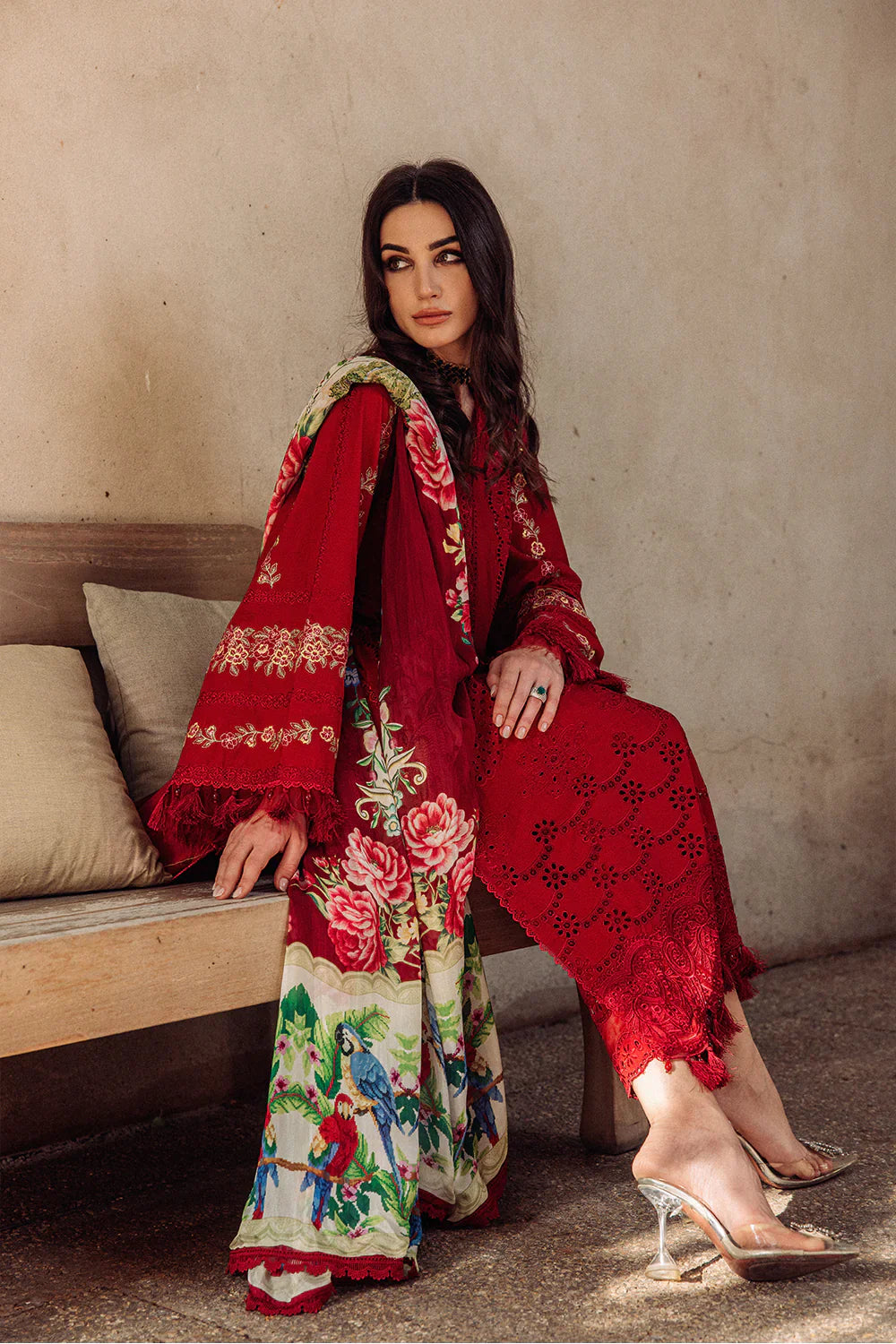 Saira Shakira Red/Blue/Green Luxury Lawn Collection Replica