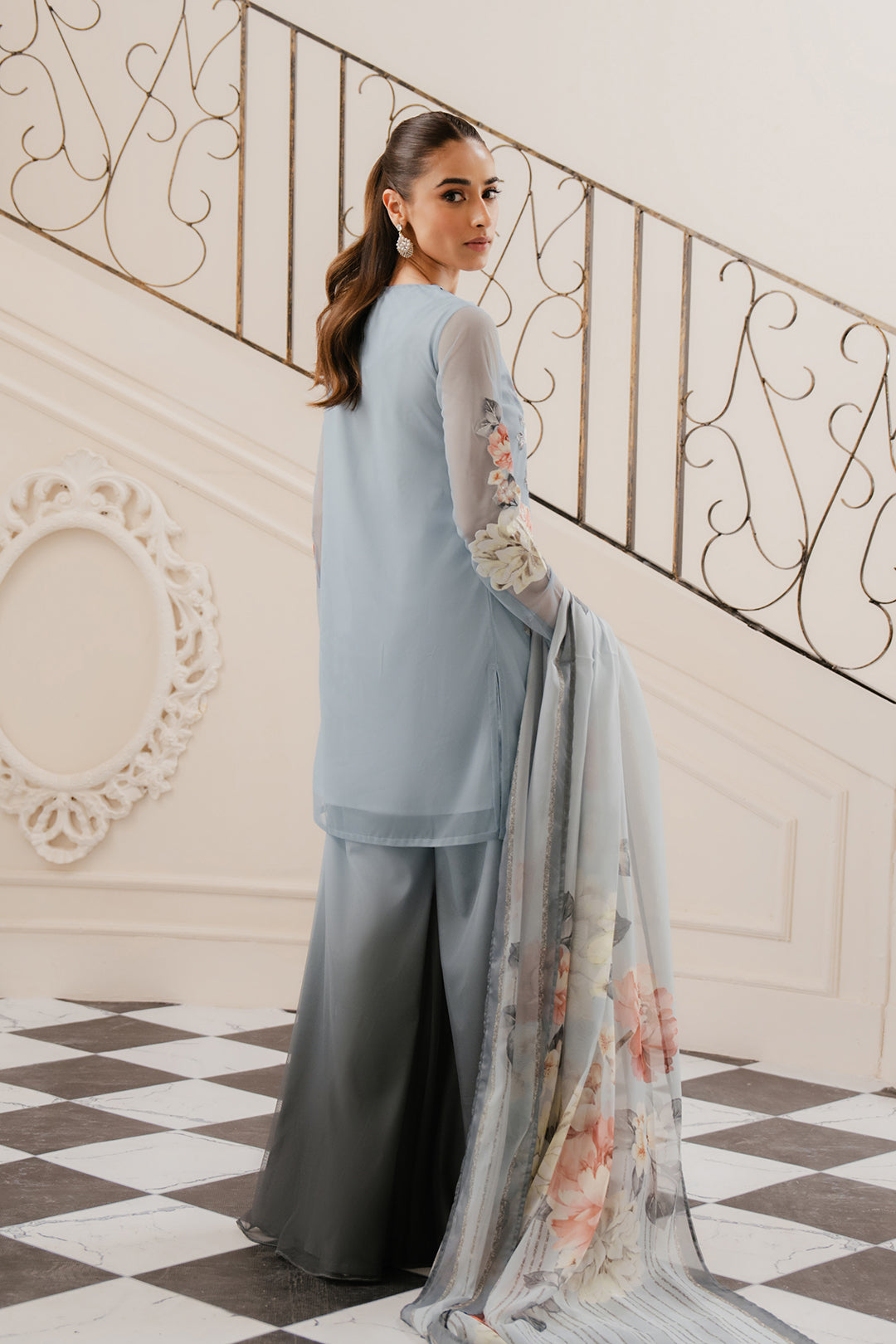 Lulusar Ice Blue Printed Silk Collection Replica