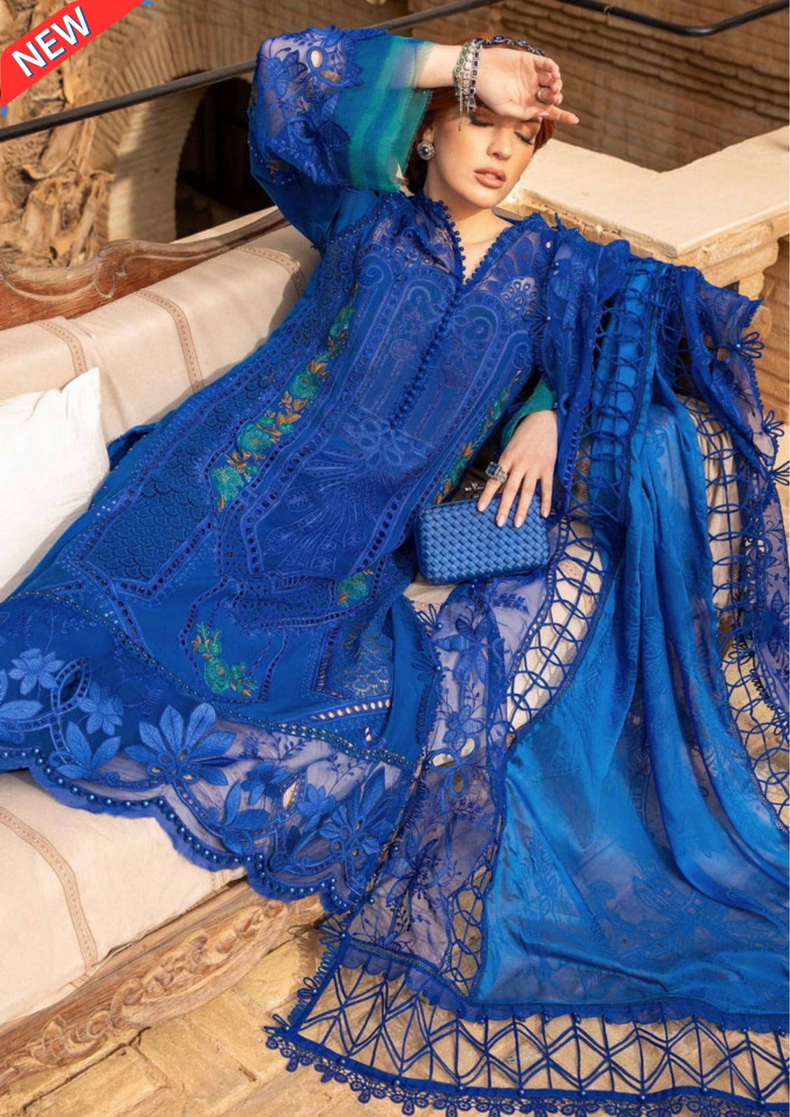 Maria B Blue Lawn Collection Replica