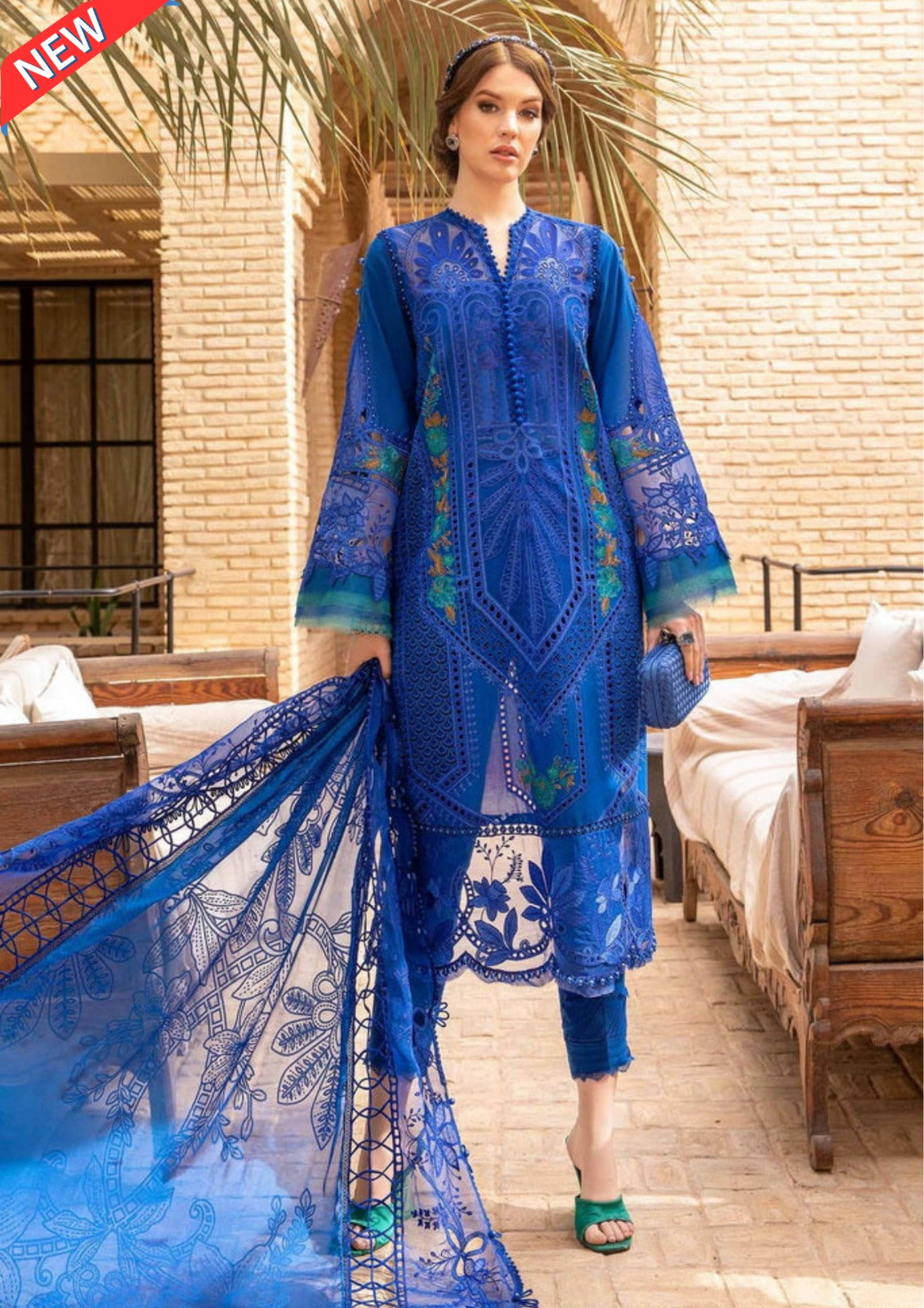 Maria B Blue Lawn Collection Replica