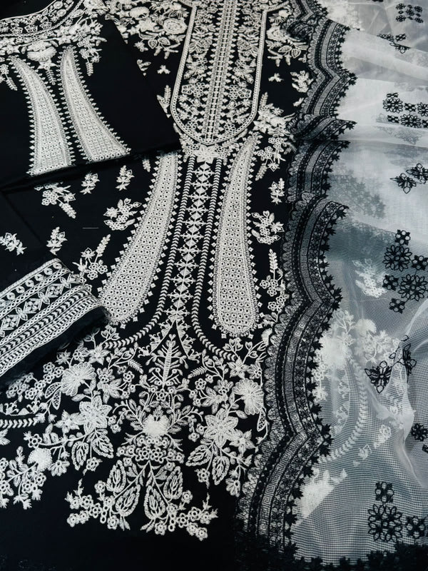 Hussain Rehar | Black and white - Embroidered Lawn Collection Replica