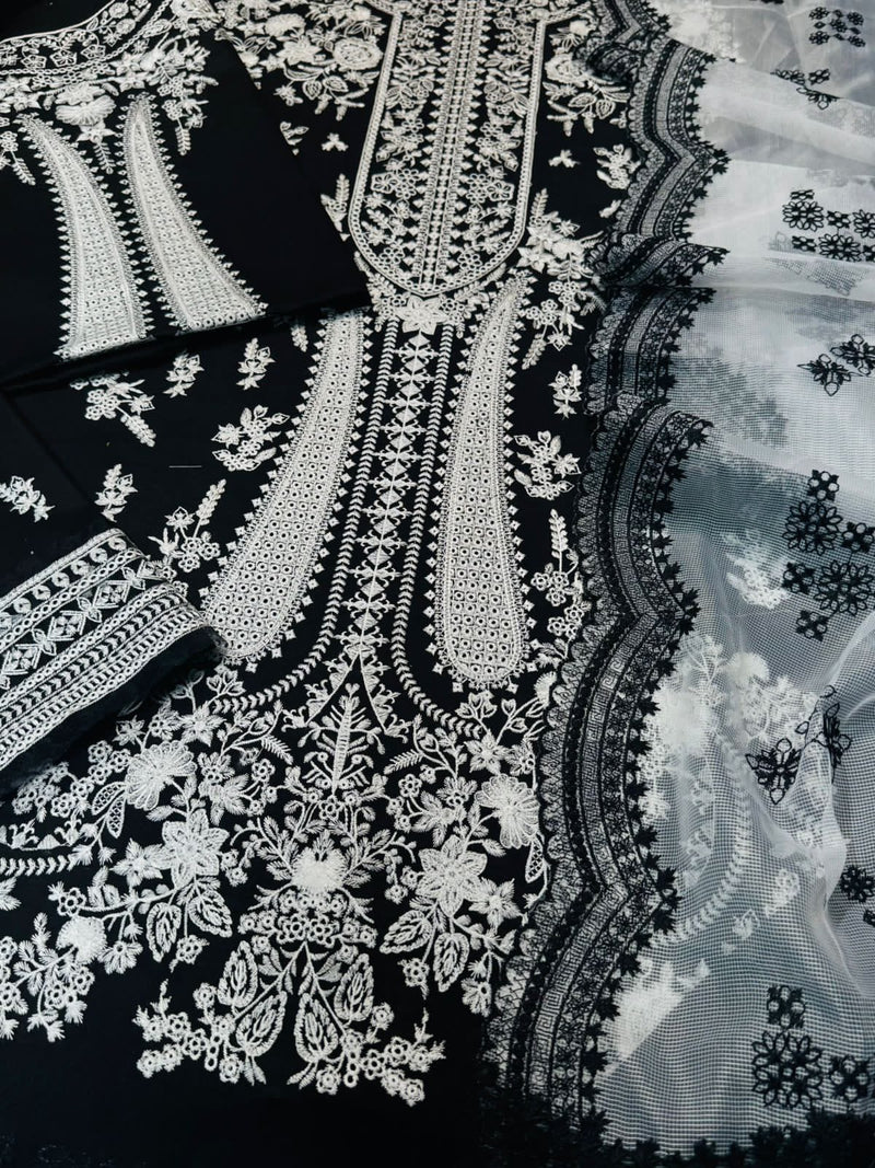 Hussain Rehar | Black and white - Embroidered Lawn Collection Replica