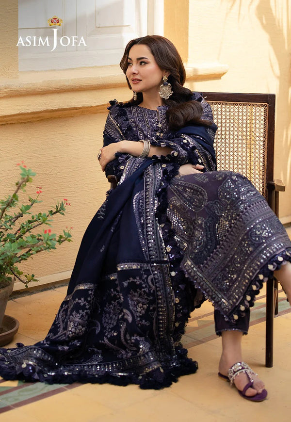 Asim Jofa | Navy Blue - Embroidered Chiffon Collection Replica