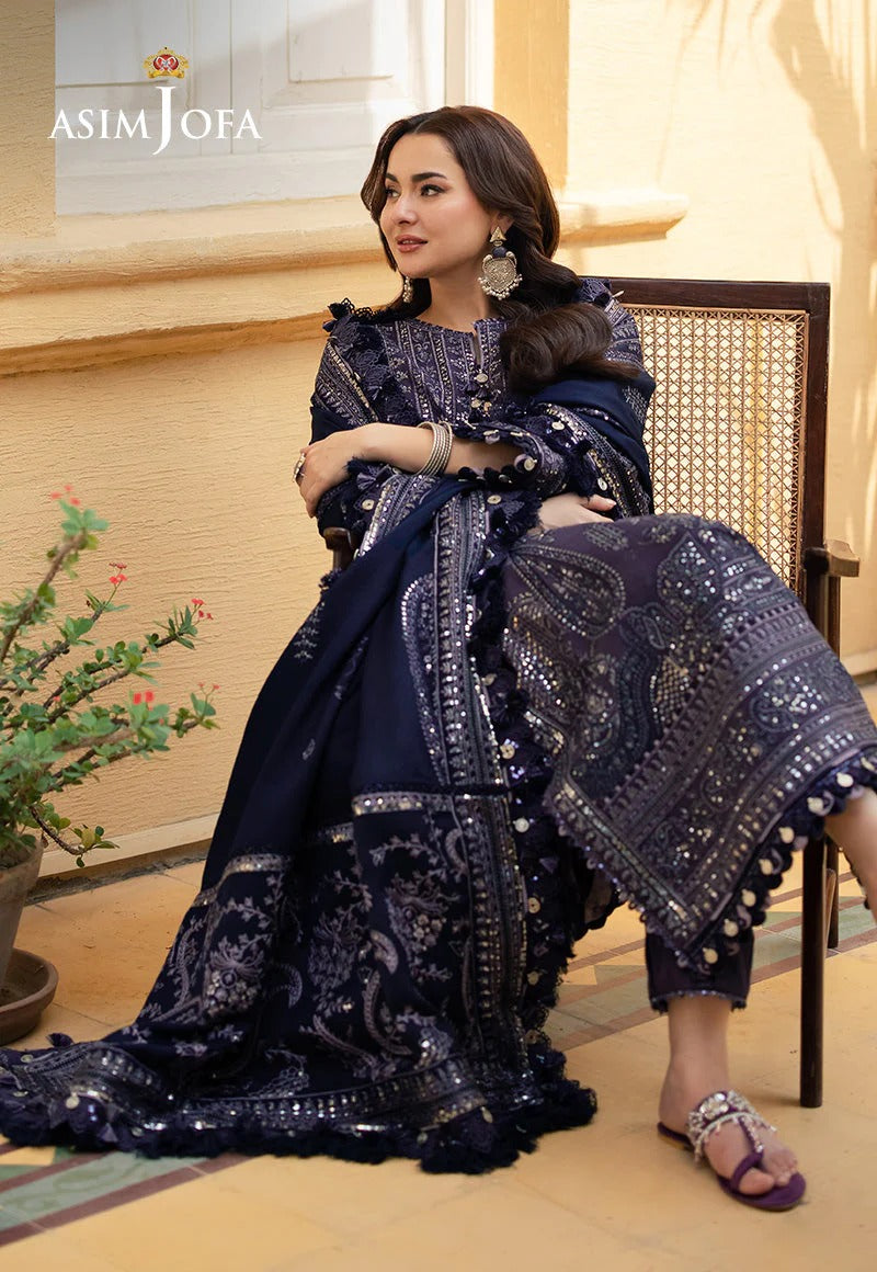 Asim Jofa | Navy Blue - Embroidered Chiffon Collection Replica