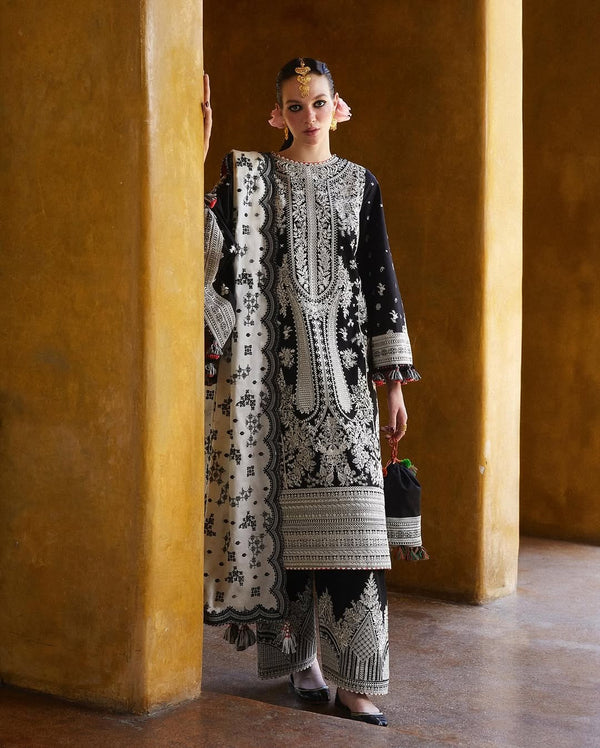 Hussain Rehar | Black and white - Embroidered Lawn Collection Replica
