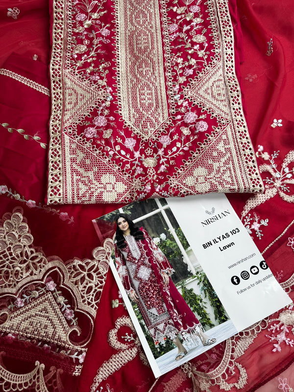 BIN ILYAS 103 B Lawn (Maroon Signature)
