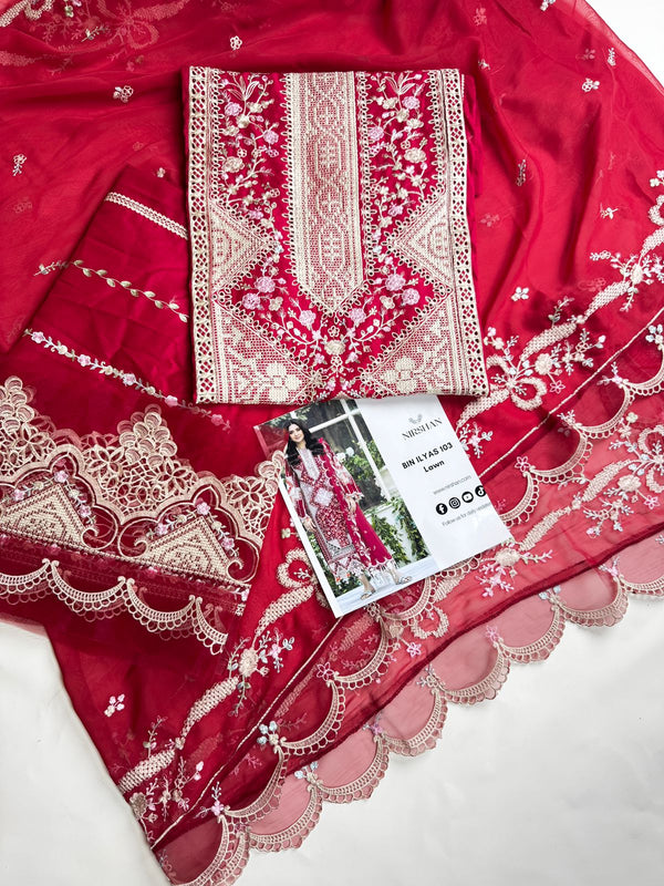 BIN ILYAS 103 B Lawn (Maroon Signature)