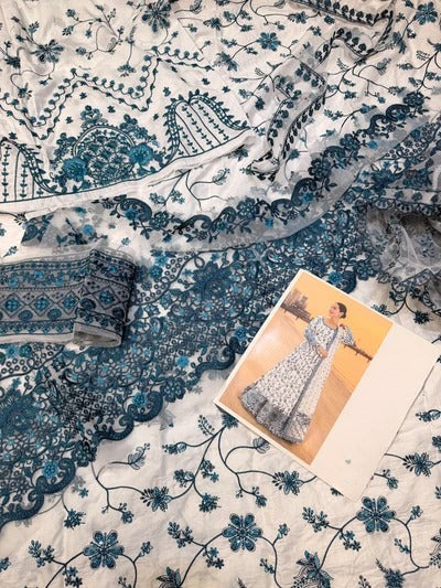 FAIZA SAQLAIN LAWN WHITE BLUE