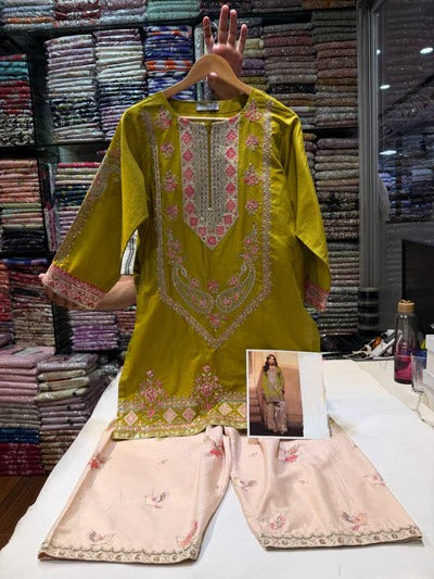ETHNC KURTA SET 2Pc E-123 LIME