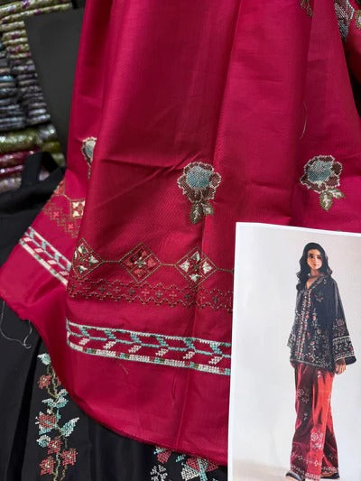 ETHNC BLACK & RED 2PC UNSTICHED