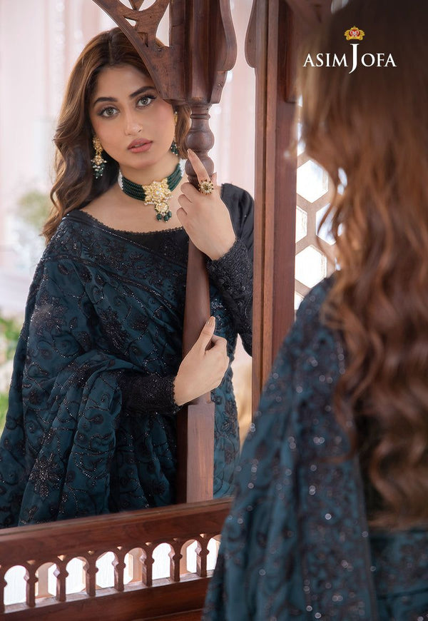 Asim Jofa Blue Net Saree Replica