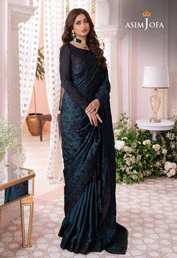 Asim Jofa Blue Net Saree Replica