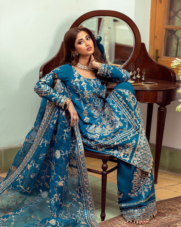Faiza Saqlain | Blue - Luxury Organza Collection Replica