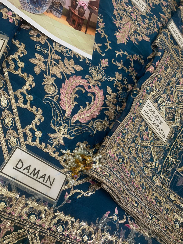Faiza Saqlain | Blue - Luxury Organza Collection Replica