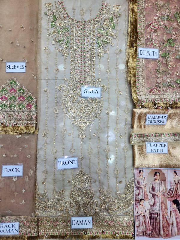 Maria B | Pistachio Green & Salmon Pink - Net Collection Replica